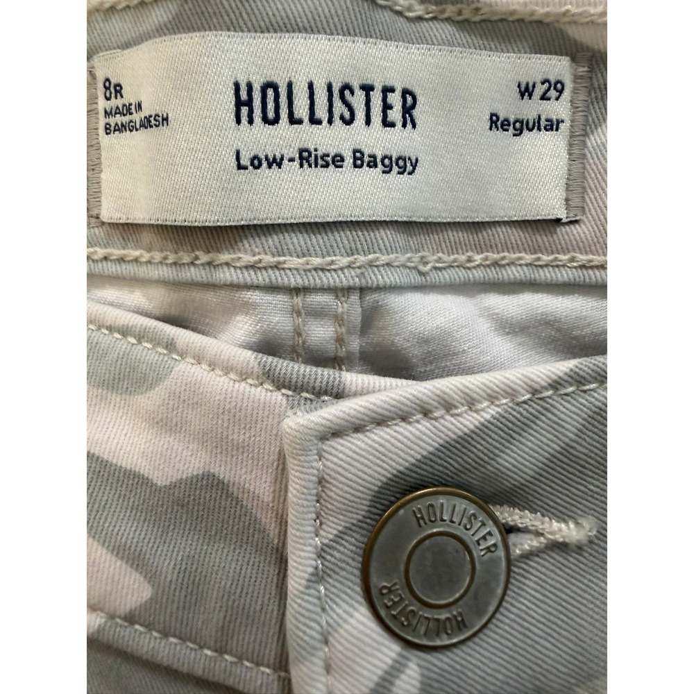 Hollister Low-Rise Baggy Camo Pants Grey Tan Camouflage Size 8R W29 Regular - Picture 3 of 6